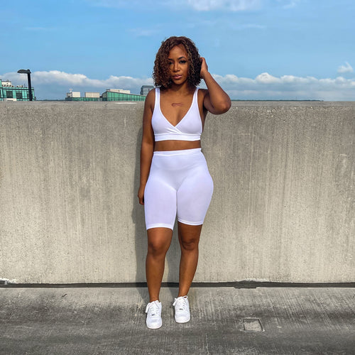 Summer Ribbed Biker Set White