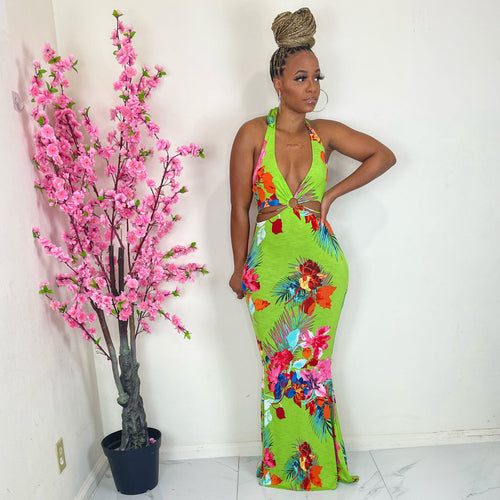 Green Apple Martini Halter Maxi